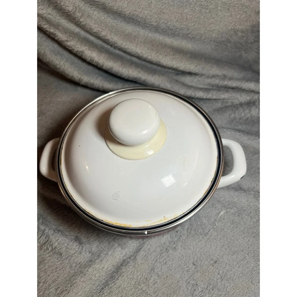 Villeroy & Boch Naif‎ Enamel Pot w/ Lid Double Handle Folk Art Laplau Germany